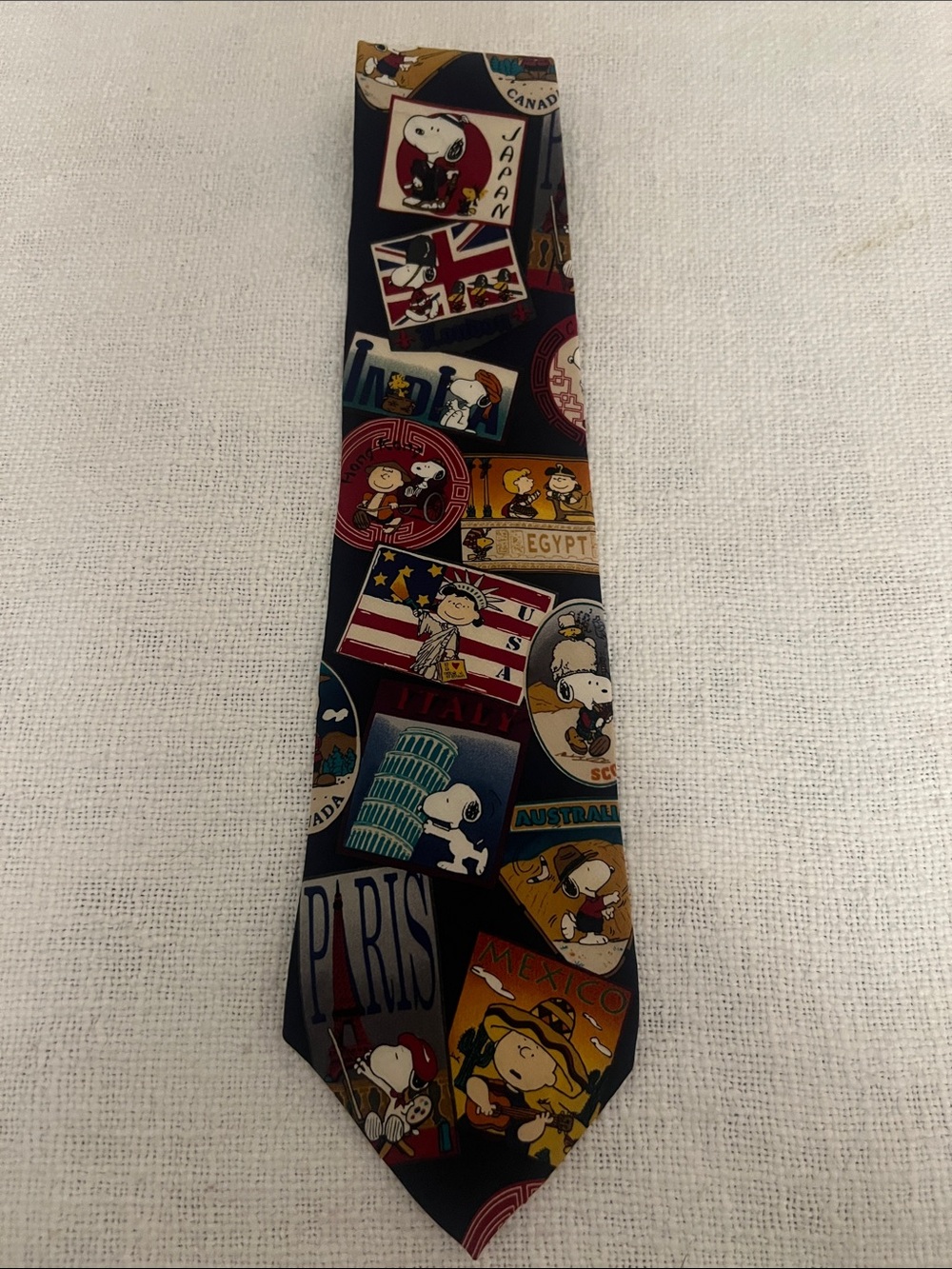 Peanuts Navy Novelty Travel Tie with Red Peanuts Label